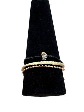 Pura Vida Skull Silver & Rose Gold Charm Braided Bracelet w/Beaded/Braided Stack